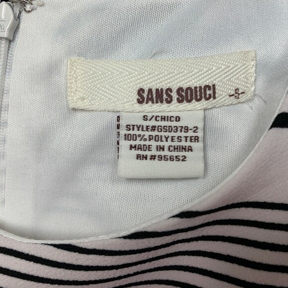 Sans Souci Women's Top Small Striped Multicolor Blue White Black Sleeveless - Picture 6 of 7